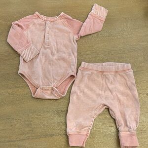 Pehr 3-6M Sailor Stripe Raglan Baby Onesie and Pants Set, Organic Cotton